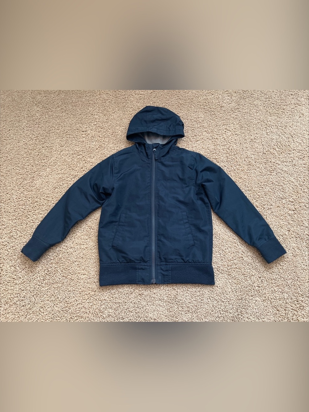 Children’s Place Boys Navy Blue Hooded Full Zip Windbreaker Jacket Size Medium